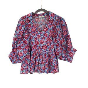 Entro Floral Blouse in Red and Blue